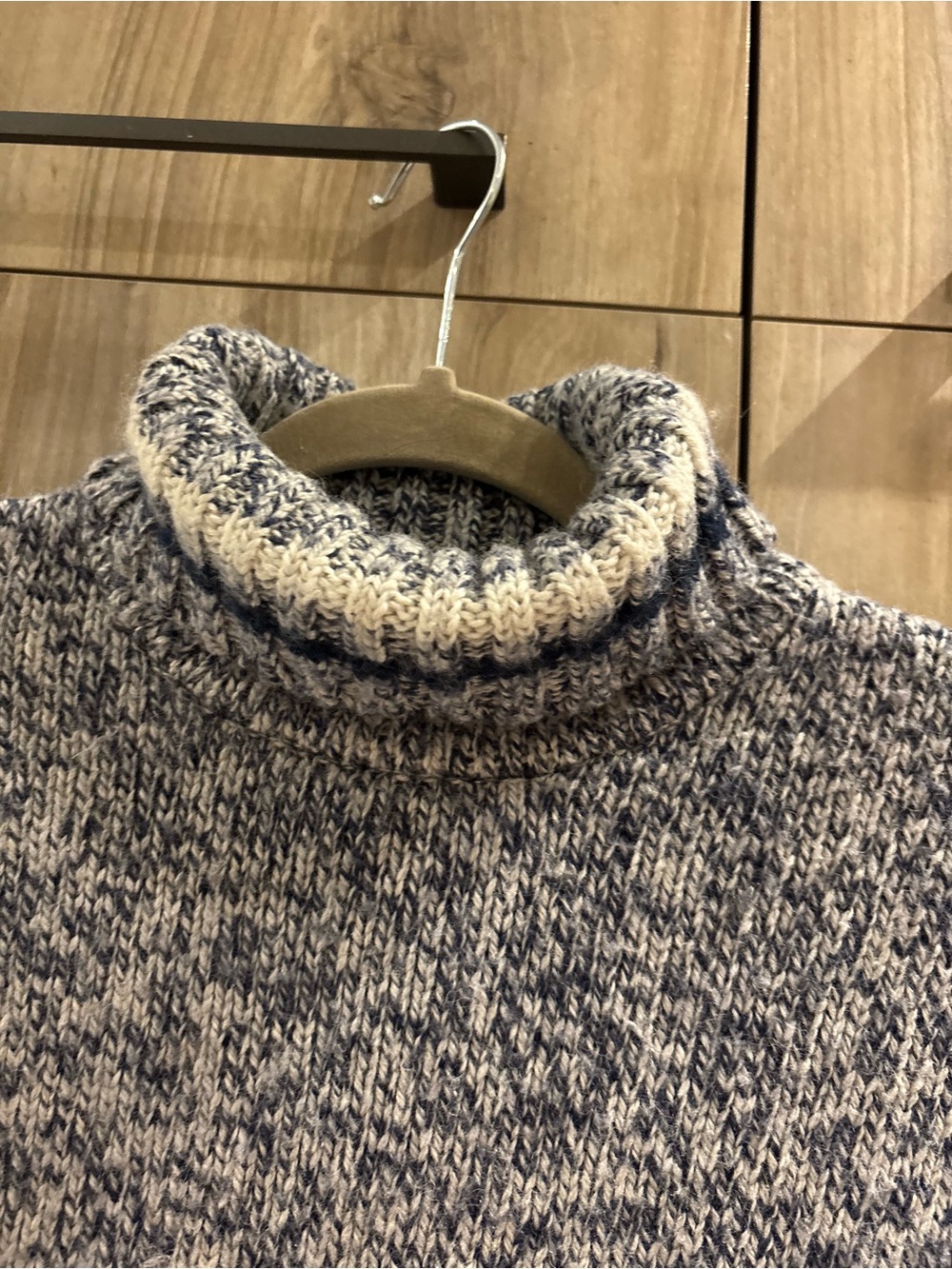 Vintage B.C. Clothing Wool Blend Marled Turtleneck Sweater Blue Cream Cabinecore - Picture 4 of 12